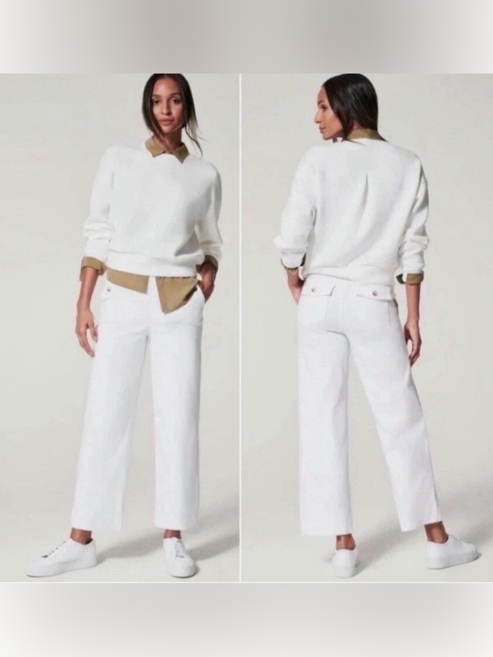 NWT Spanx‎ Stretch Twill Cropped Wide Leg Pant Womens White Sz XL Pull On EUC